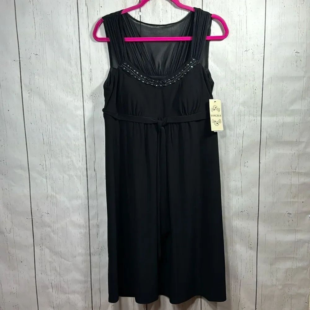 Sangria Black Embellished Cocktail Dress Sleeveless Empire Waist Size 12 NWT